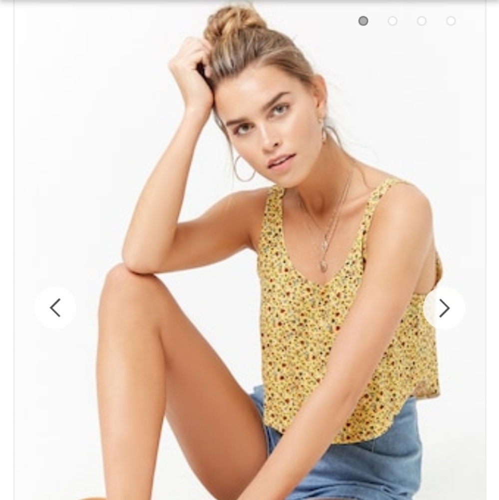 Forever 21 floral crop top mustard yellow medium